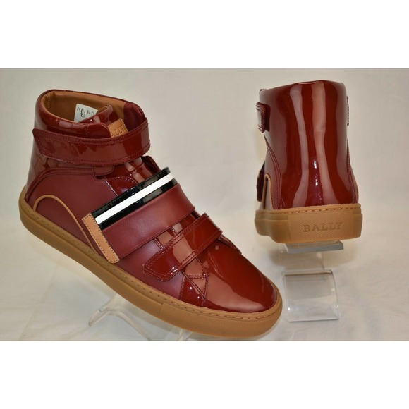 NIB BALLY HERICK RED PATENT LEATHER HI TOP STRIPE LOGO SNEAKERS 8 US 41 main image 12